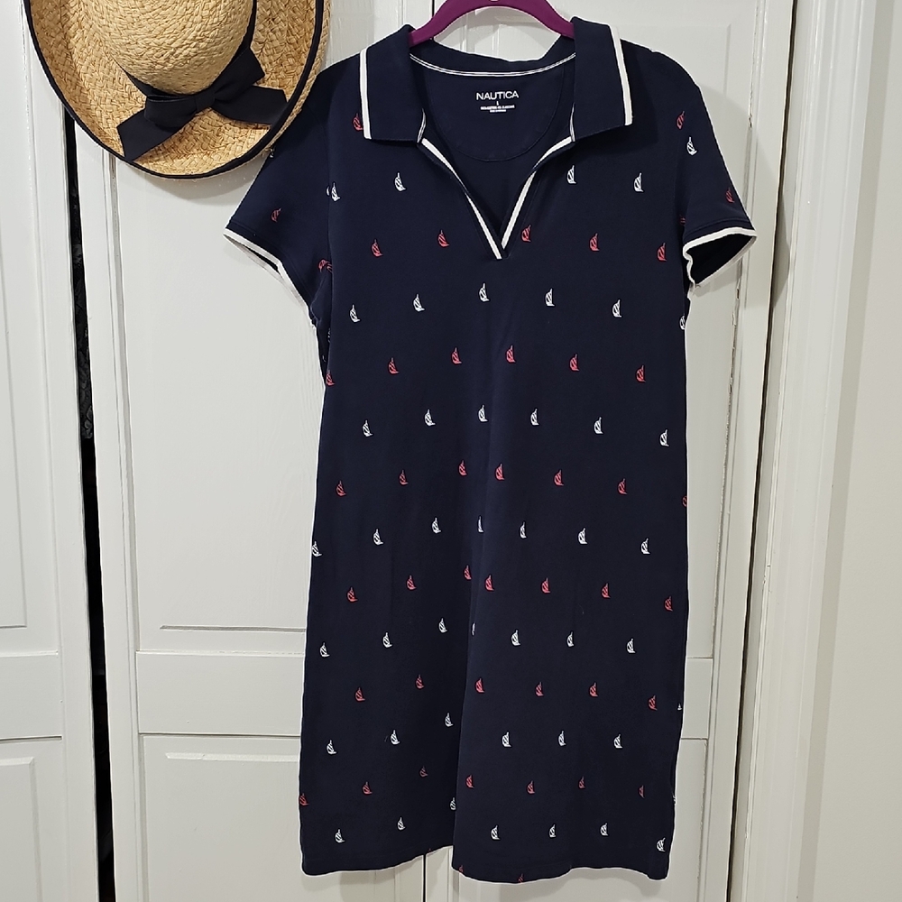Nautica Dark Blue Dress with Sailboat Pattern